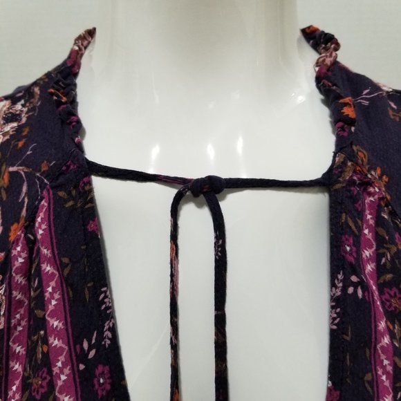 Full Tilt top XS floral print sleeveless tie neck cutout hi low shirttail hem - Picture 5 of 16